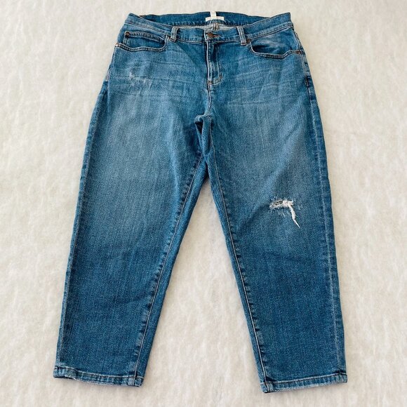 Eileen Fisher Womens Denim Blue Distressed Boyfriend Cropped Jeans Size 12P - Picture 1 of 10
